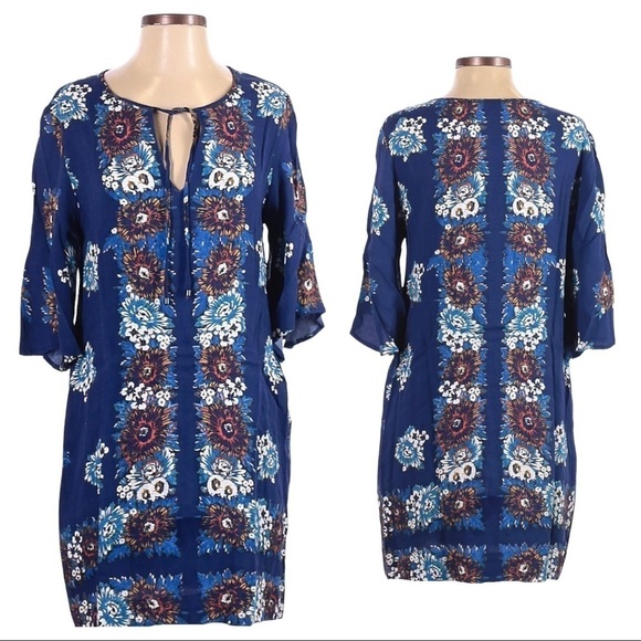 Ella Moss Floral Boho Blue Lightweight Tunic Pocket Dress Size S - Picture 1 of 13